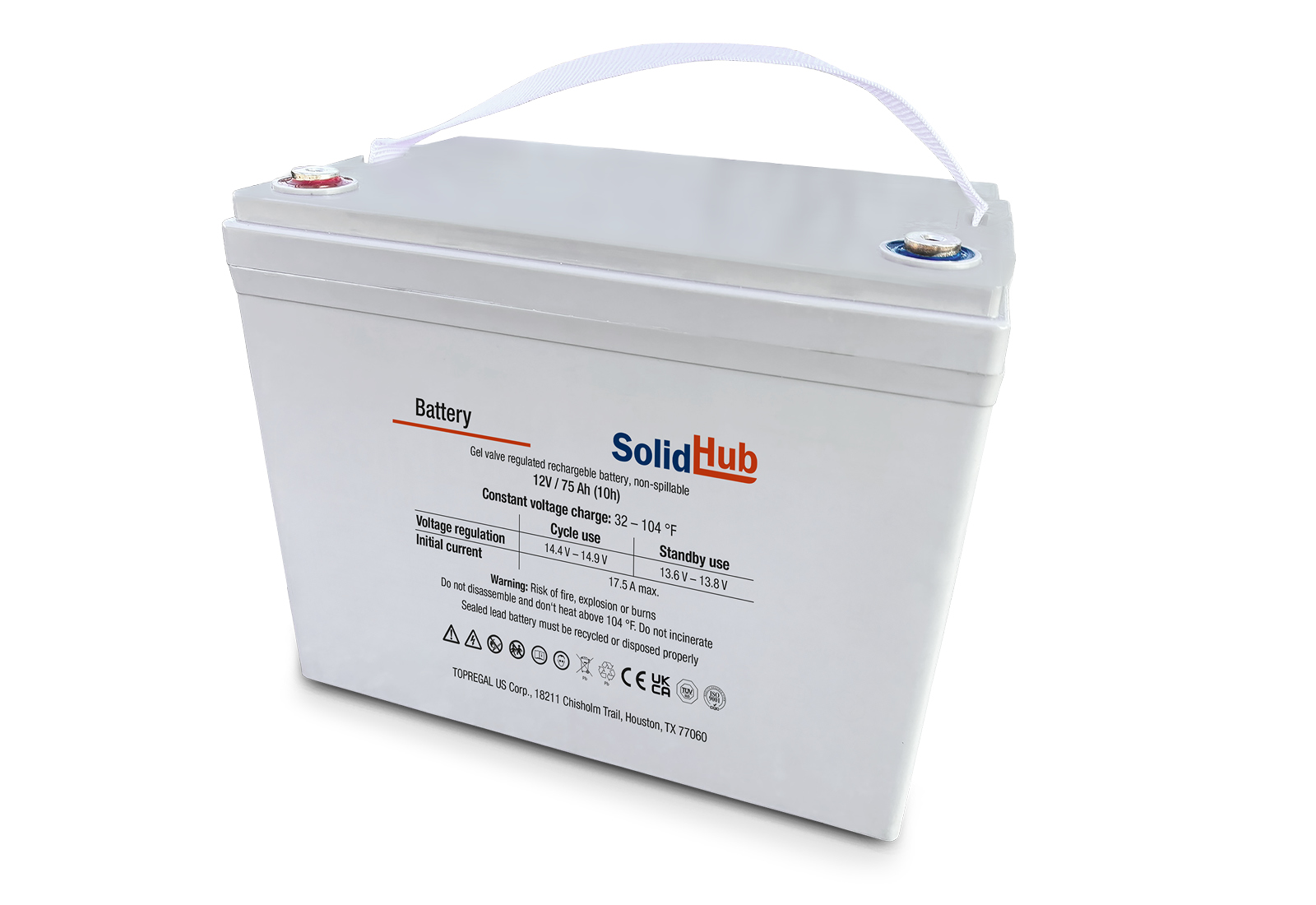 1 x Battery for HE-S12/3, 12 V / 75 Ah, SolidHub | TOPREGAL
